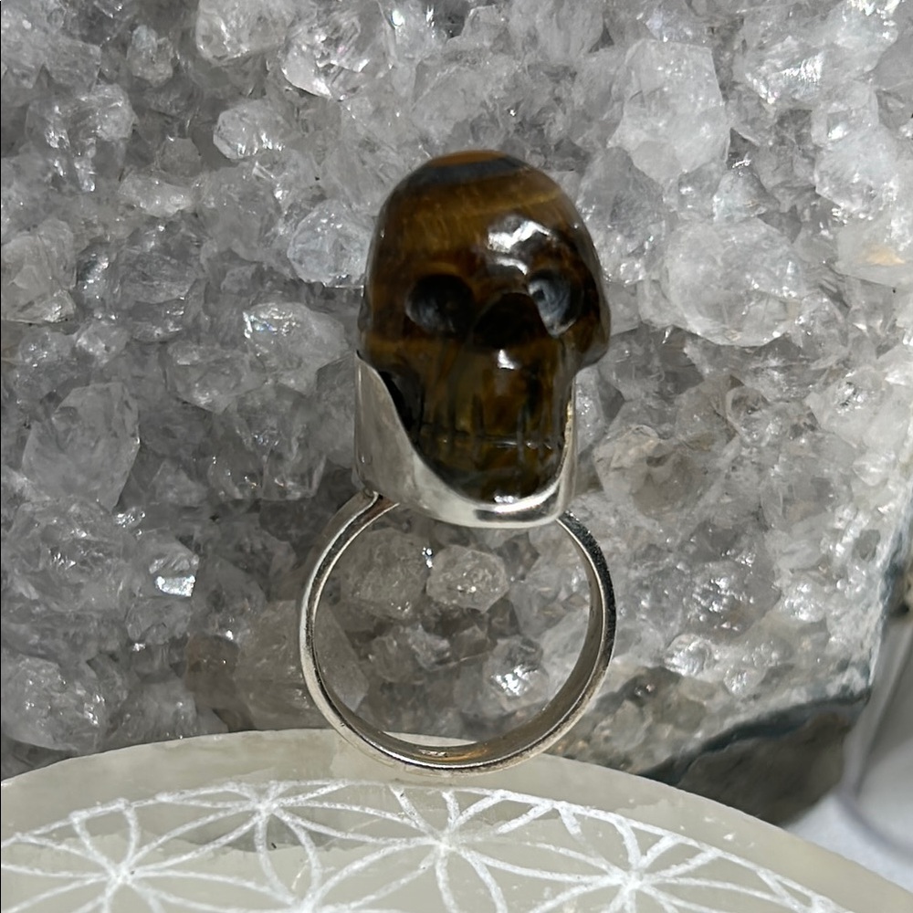 Tiger Eye Sterling Silver Skull Ring